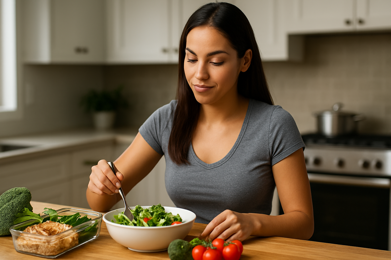 Person starting meal skipping weight loss journey with healthy food preparation and strategic meal planning