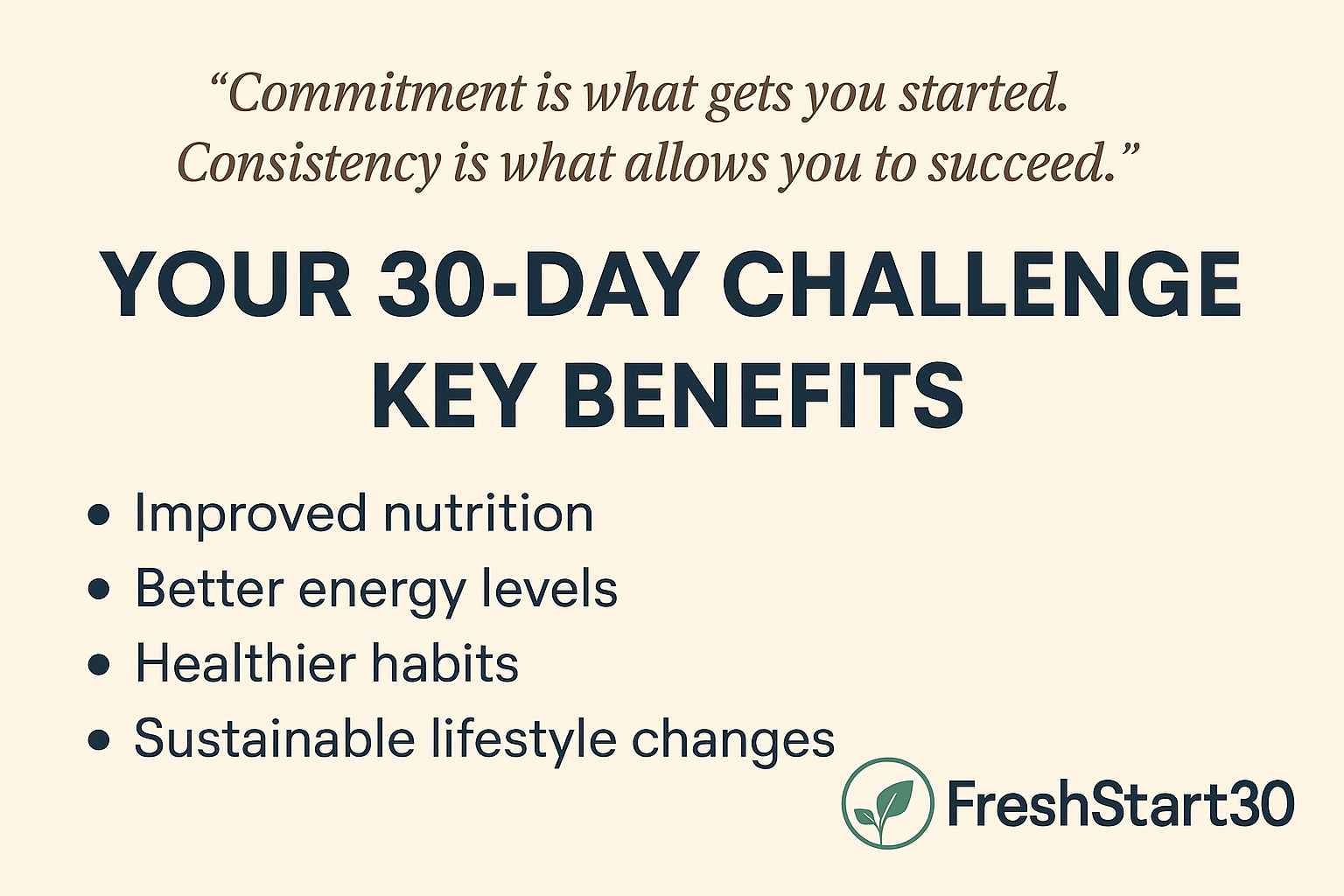 List of 30-day health challenge benefits on beige background