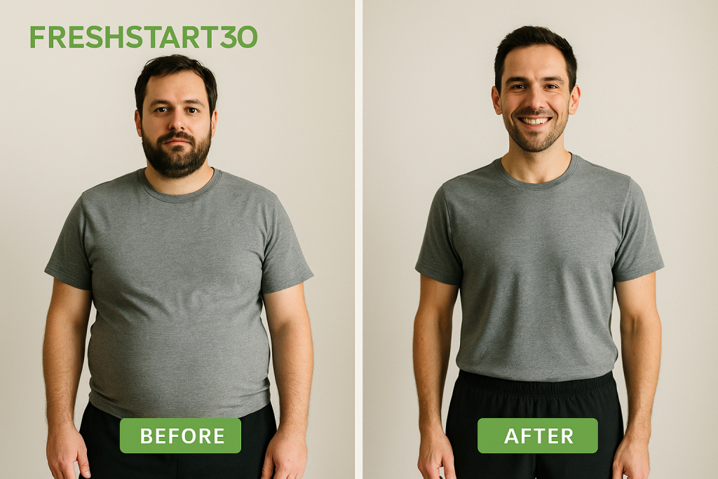 30-day health challenge transformation results showing dramatic weight loss and energy improvement