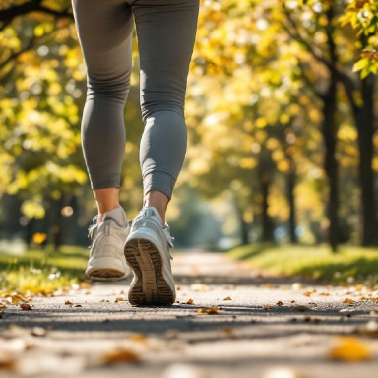 Person walking outdoors on a path with natural surroundings, representing walking for weight loss and active movement.